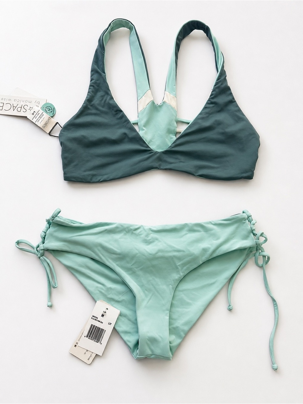 L*SPACE by Monica Wise Reversible Bikini Set Teal Mint Size M/L NWT